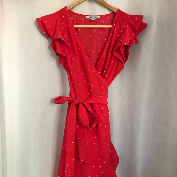 She & Sky Red Wrap Dress - Picture 2 of 5